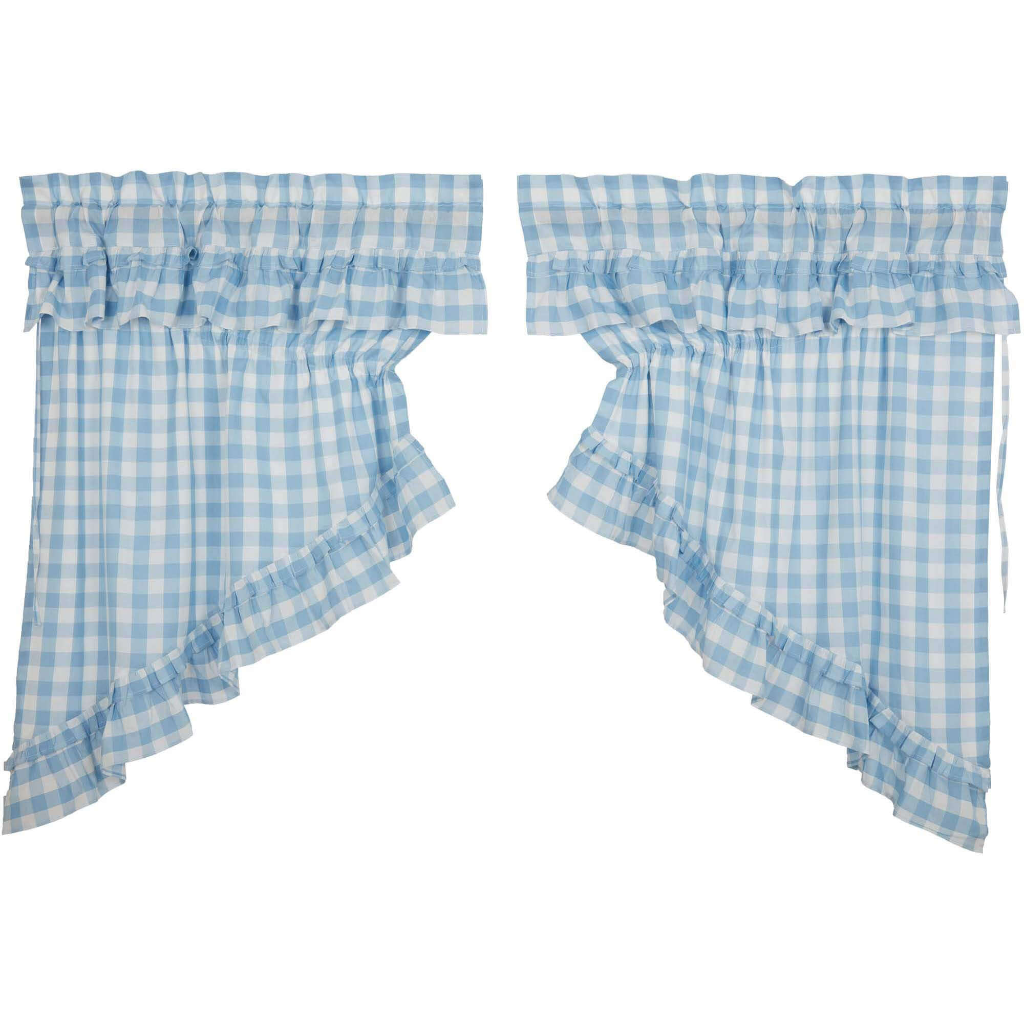 Annie Buffalo Blue Check Ruffled Prairie Swag Set Of 2 36x36x18 Window