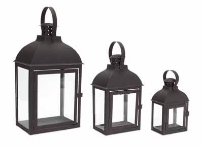 Simple Design Black Metal Lantern Set Of 3 With Handles 7.25in 10.5in ...