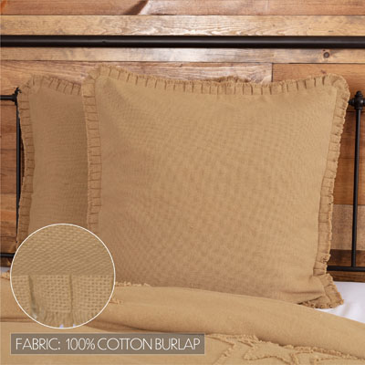 Burlap Natural Fabric Euro Sham w/ Fringed Ruffle 26x26