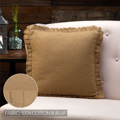 Burlap Natural Ruffled Fringed Filled Pillow 16x16