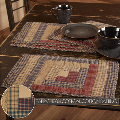 Millsboro Placemat Log Cabin Block Quilted Set of 6 12x18
